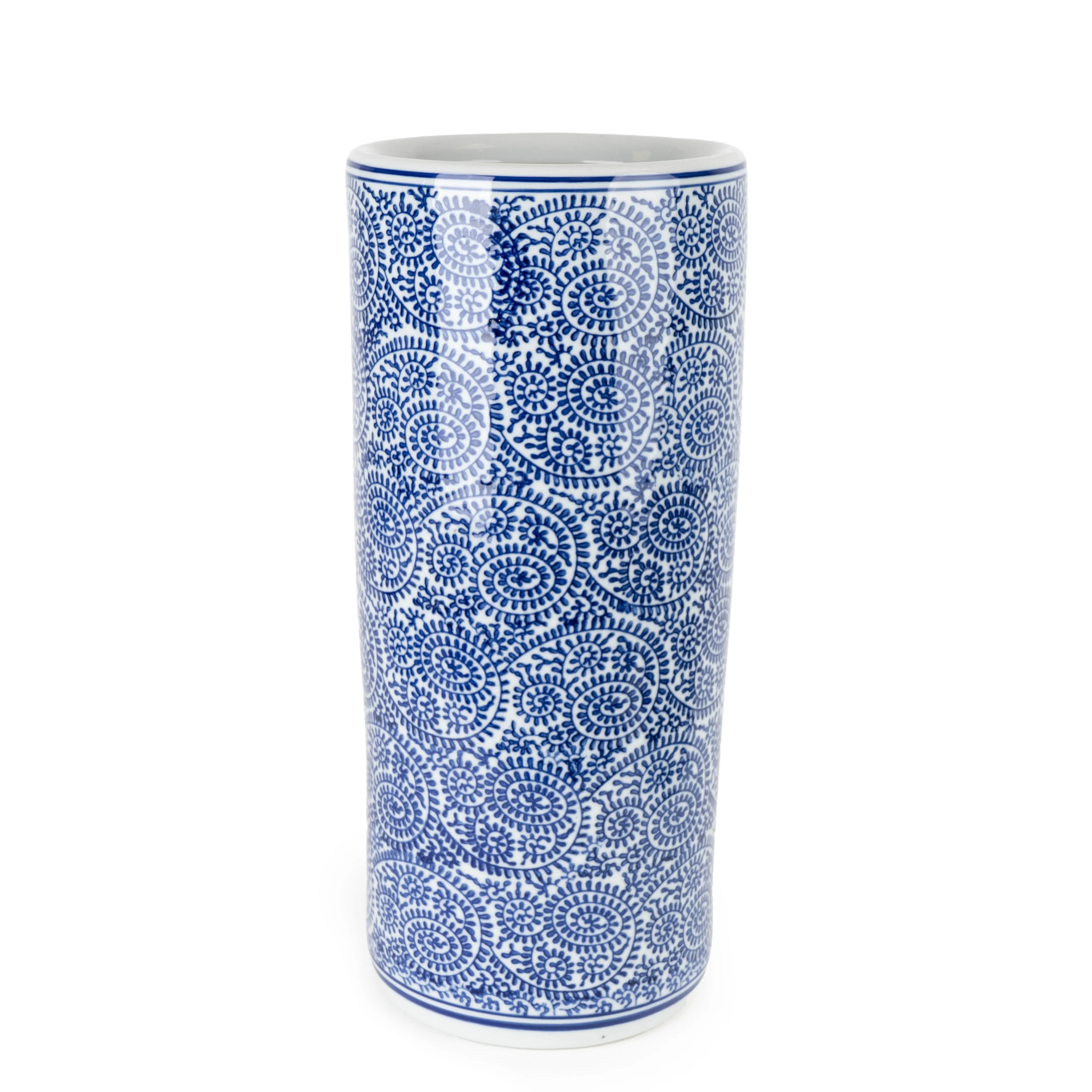 18" Oriental Cylinder Vase - Blue / White