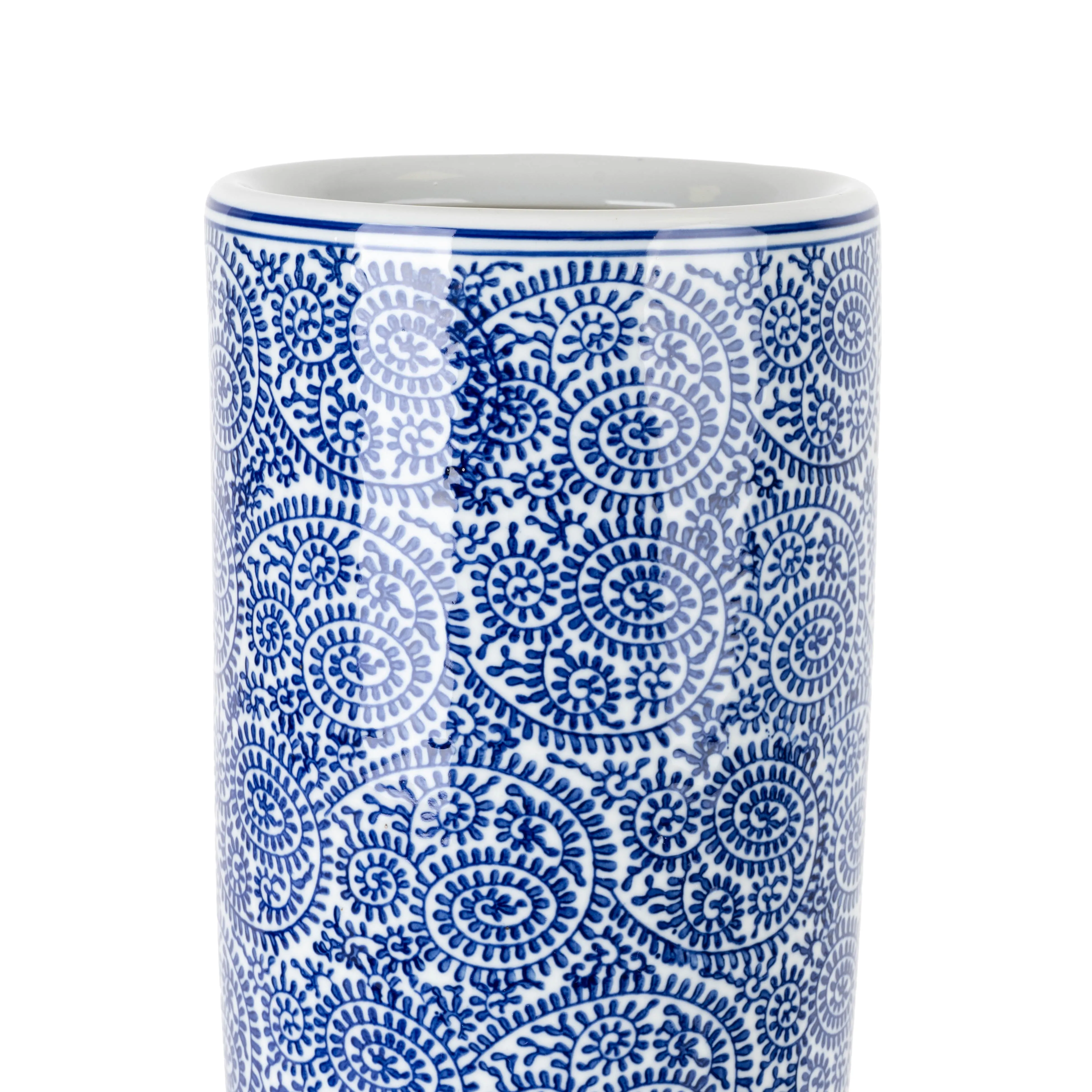18" Oriental Cylinder Vase - Blue / White