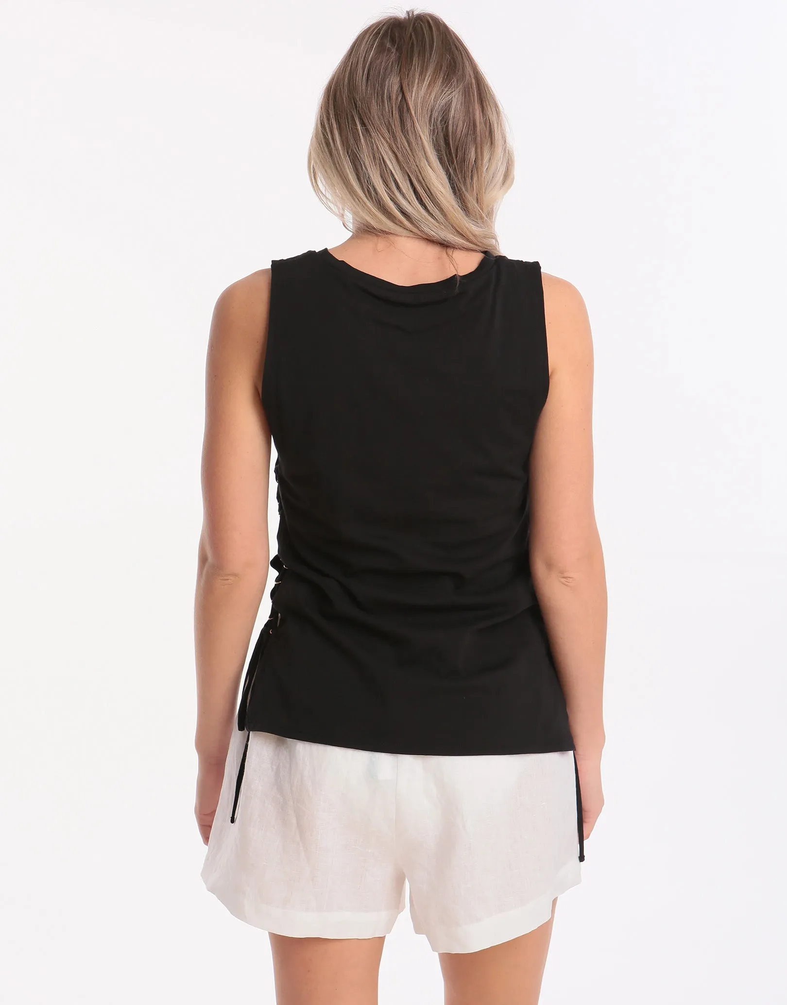 Active Lace Up Singlet Top - Black