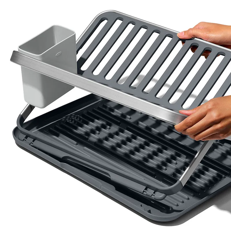 Aluminium Fold Flat Dish Rack, Grey