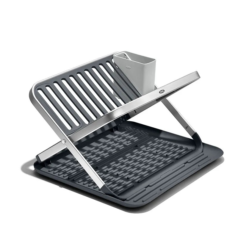 Aluminium Fold Flat Dish Rack, Grey