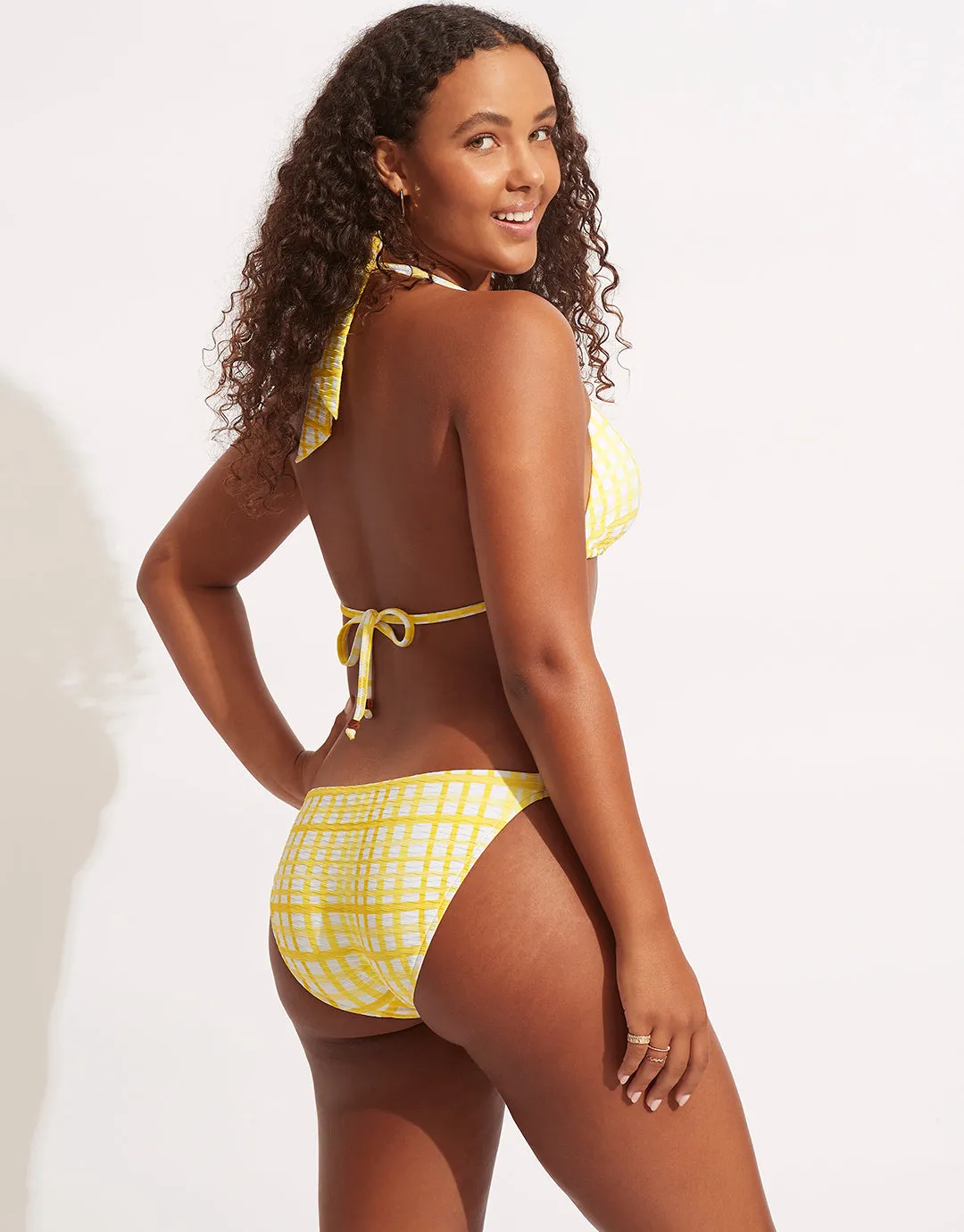 Amalfi Check Slide Tri Bikini Top - Lime Light