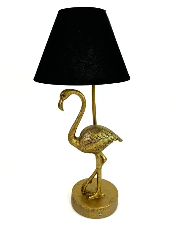 Antique Gold Flamingo Lamp W/Black Shade