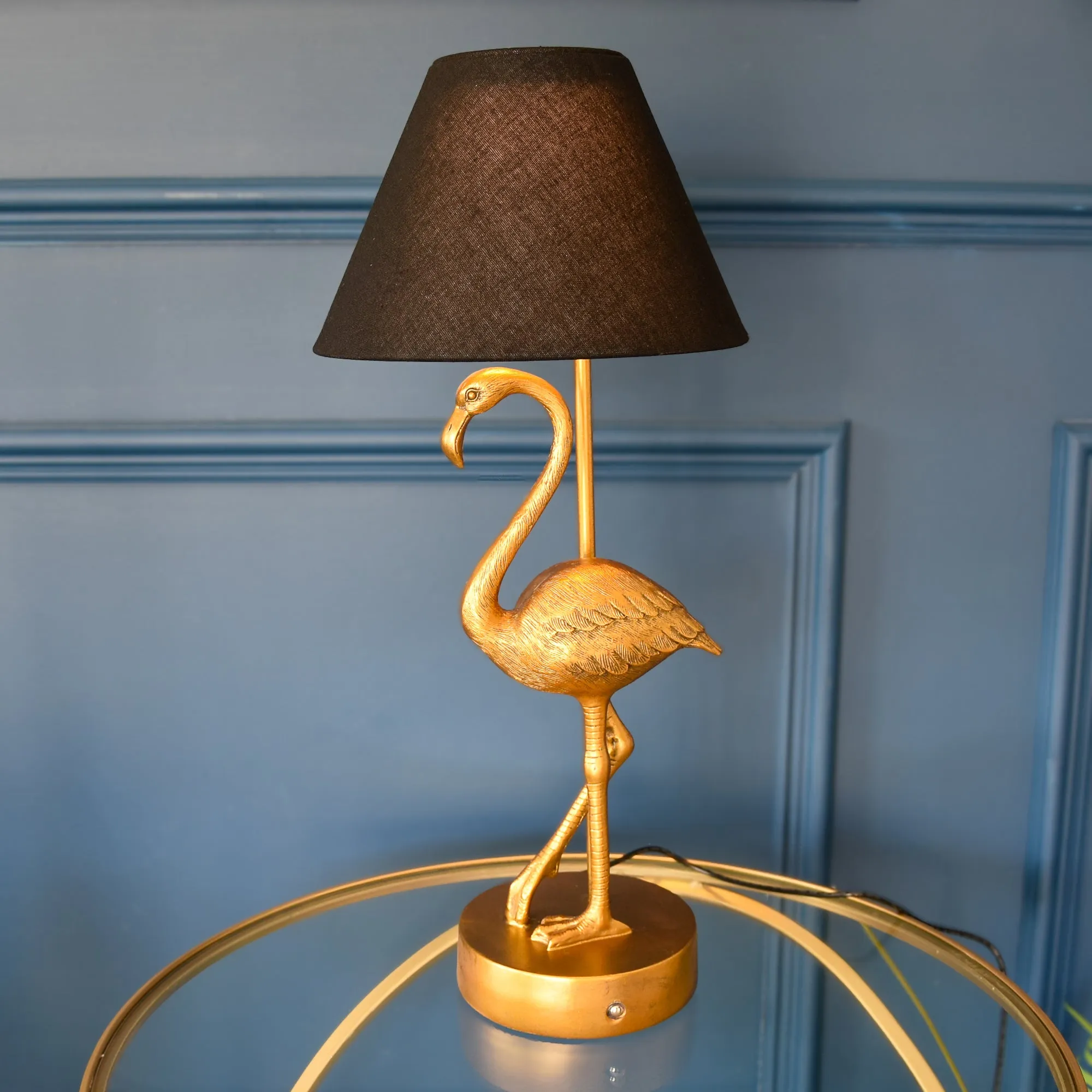 Antique Gold Flamingo Lamp W/Black Shade kitchen essentials, utensils set