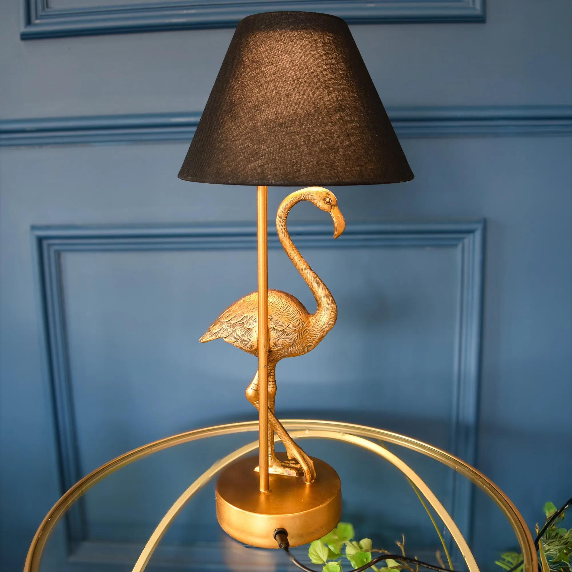 Antique Gold Flamingo Lamp W/Black Shade