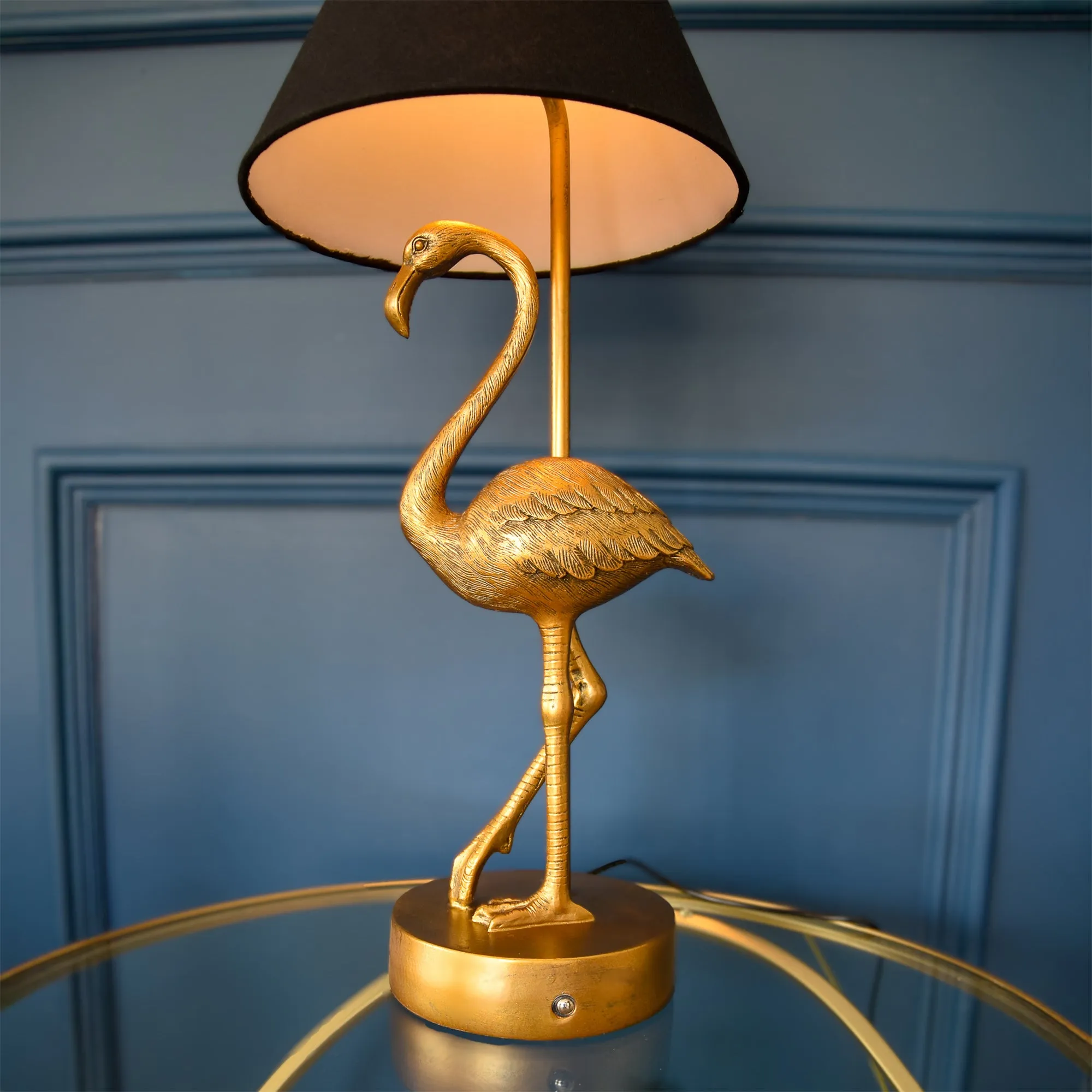 Antique Gold Flamingo Lamp W/Black Shade