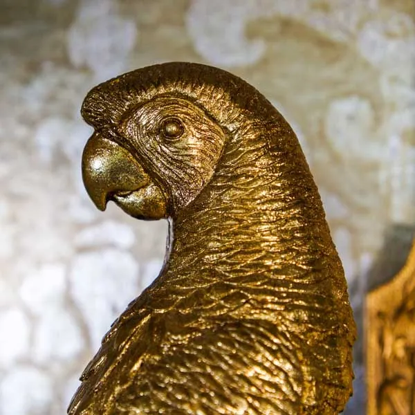 Art Deco Gold Parrot Statue Mounted on a Black Stand