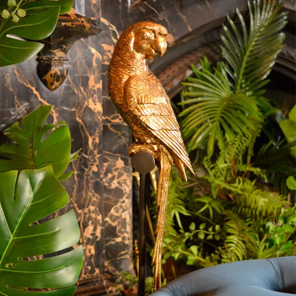 Art Deco Gold Parrot Statue Mounted on a Black Stand