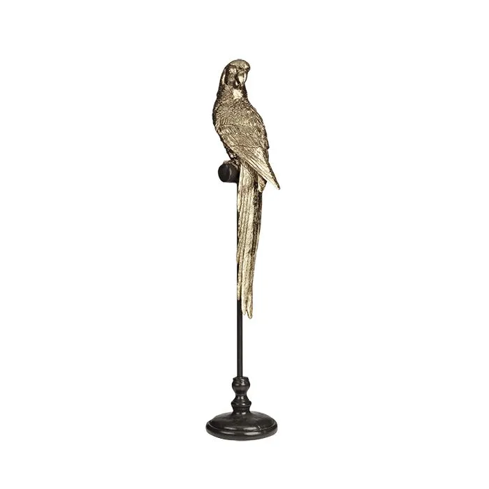Art Deco Gold Parrot Statue Mounted on a Black Stand