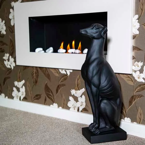 Art Deco Sitting Black Greyhound On Plinth Ornament