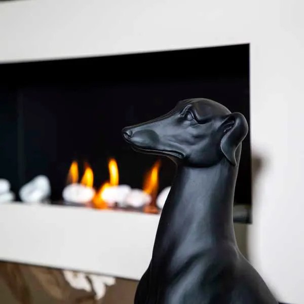 Art Deco Sitting Black Greyhound On Plinth Ornament