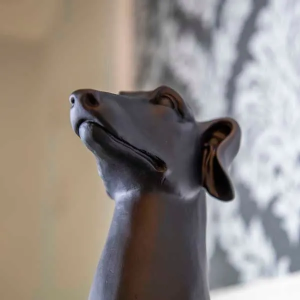 Art Deco Sitting Black Greyhound On Plinth Ornament