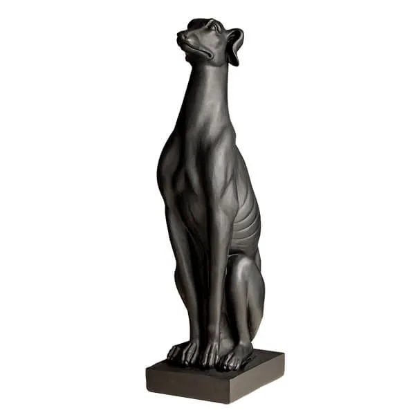 Art Deco Sitting Black Greyhound On Plinth Ornament