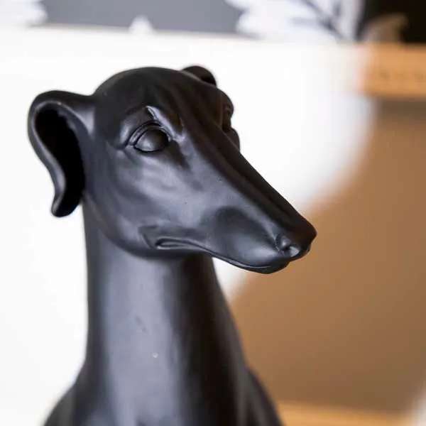 Art Deco Sitting Black Greyhound On Plinth Ornament