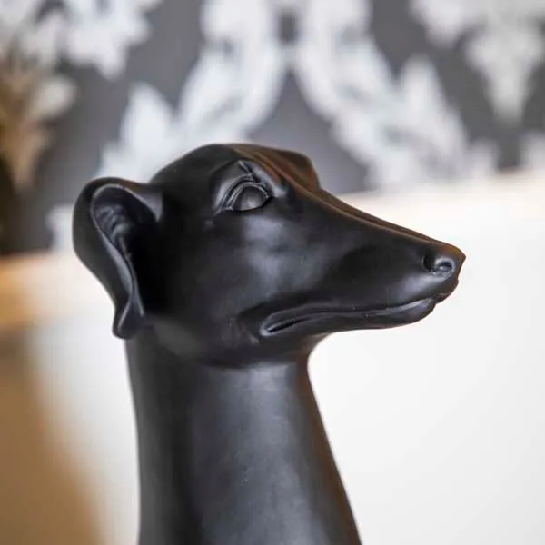 Art Deco Sitting Black Greyhound On Plinth Ornament