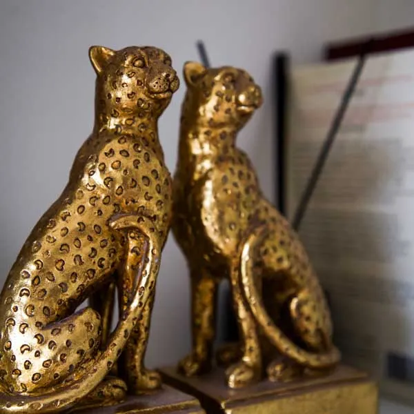 Art Deco Style Black & Gold Leopard Bookends