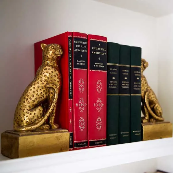 Art Deco Style Black & Gold Leopard Bookends