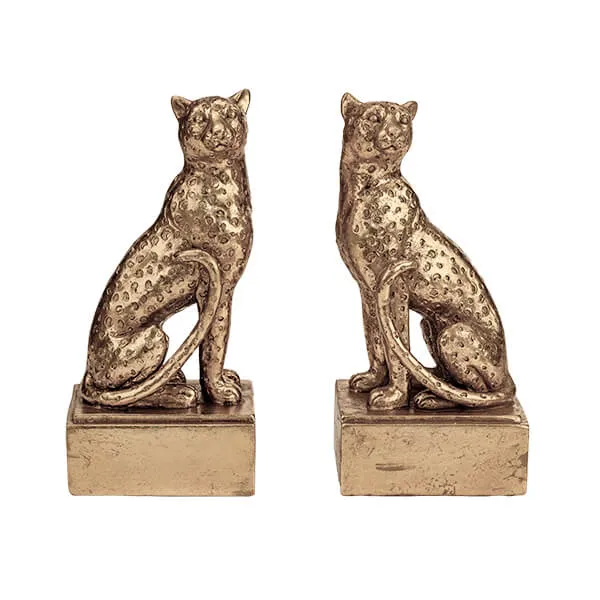 Art Deco Style Black & Gold Leopard Bookends
