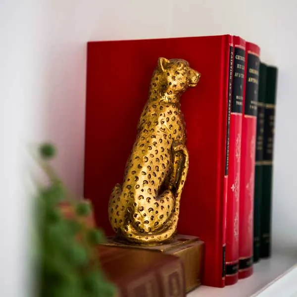 Art Deco Style Black & Gold Leopard Bookends