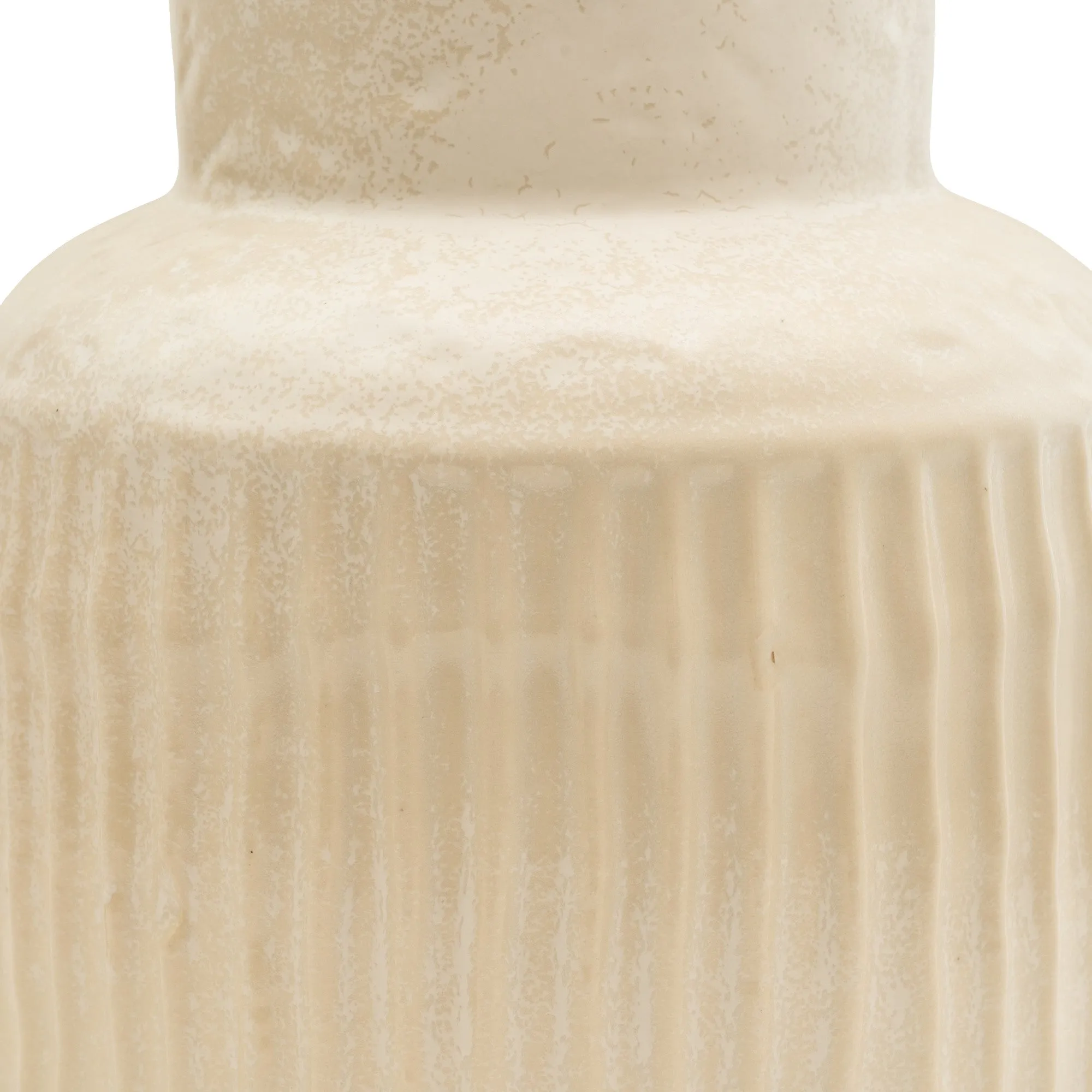 Art Deco Style Cream Vase with a Wide Neck and Ridges