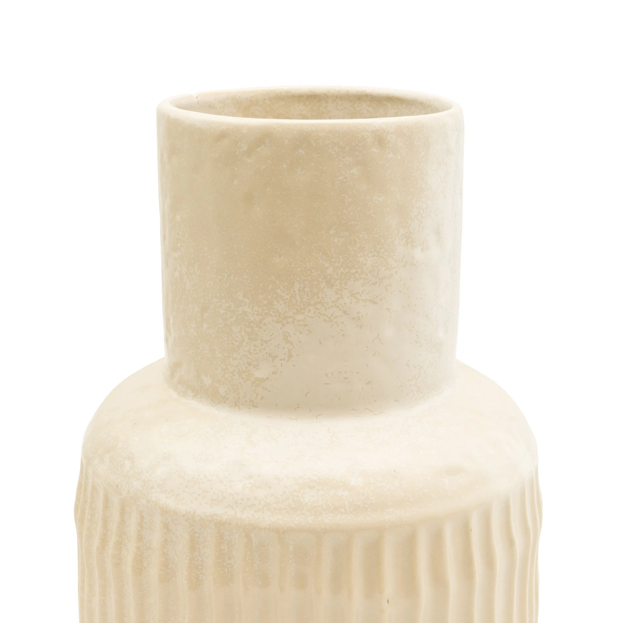 Art Deco Style Cream Vase with a Wide Neck and Ridges