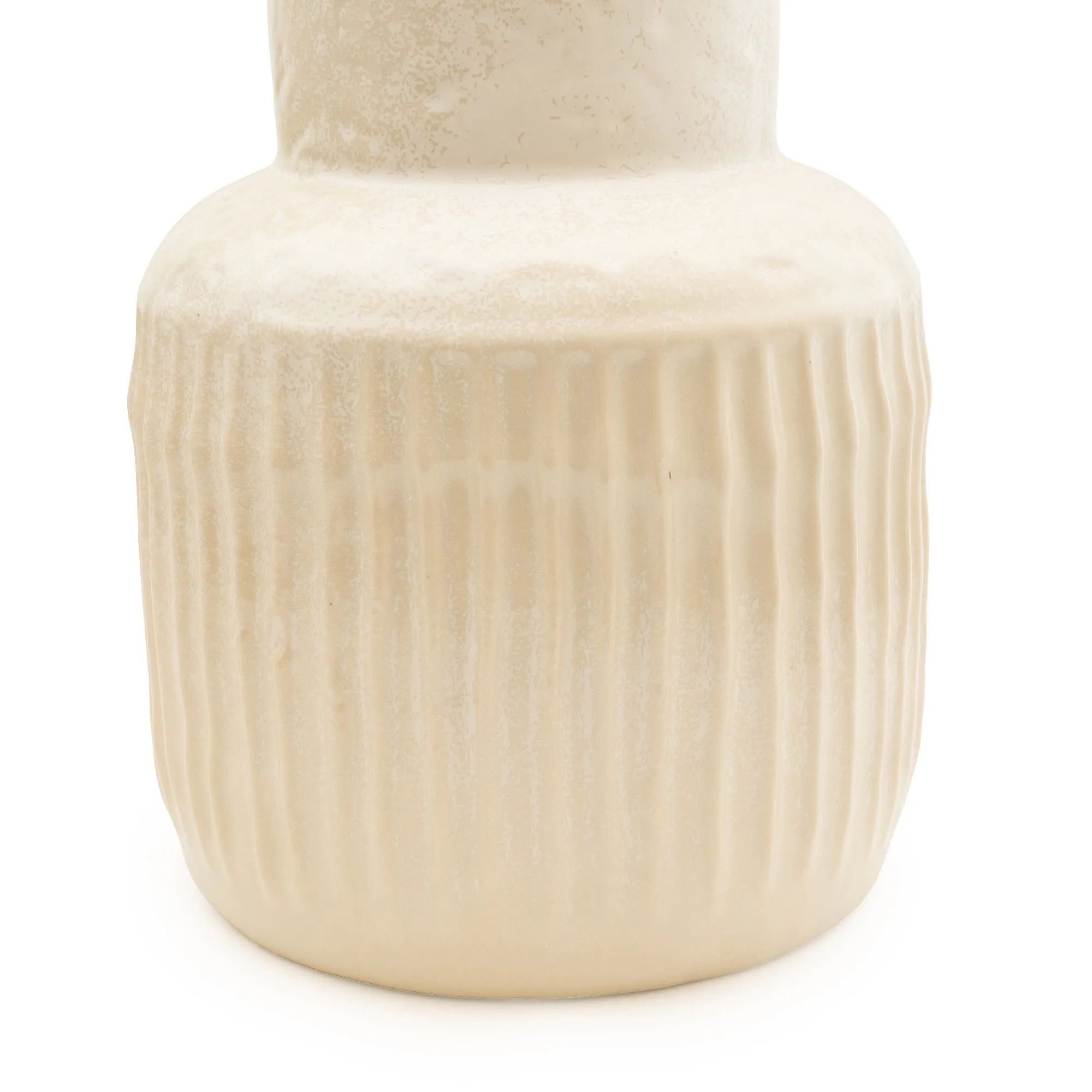 Art Deco Style Cream Vase with a Wide Neck and Ridges