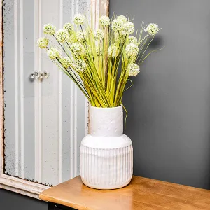 Art Deco Style Cream Vase with a Wide Neck and Ridges kitchen essentials, utensils set
