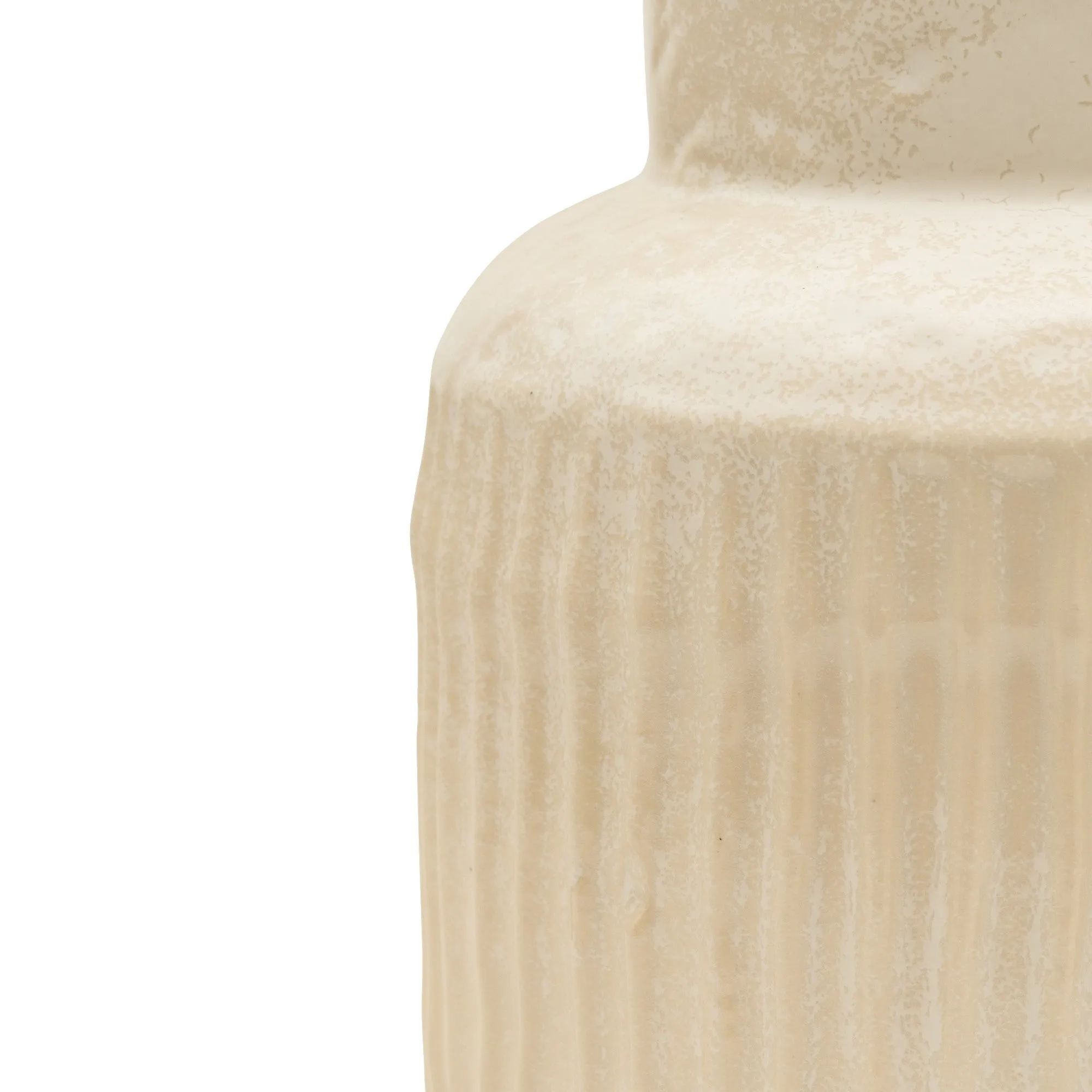 Art Deco Style Cream Vase with a Wide Neck and Ridges