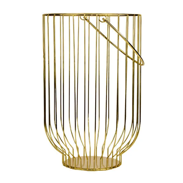 Art Deco Style Large Round Wire Vase Lantern - Gold