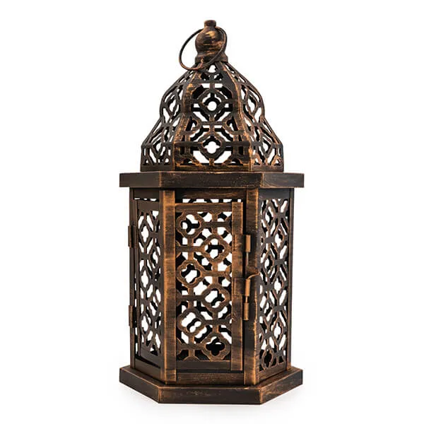 Artisan Medium Brown Lantern with Intricate Cut-Out Design