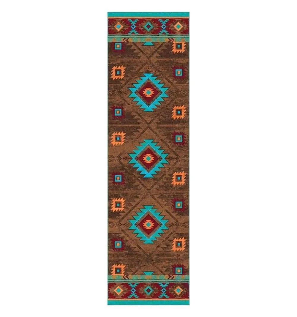 Aztec Whiskey River Floor Runner in Turquoise folding guest bed, rollaway bed