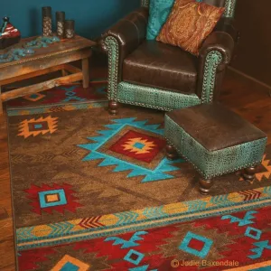 Aztec Whiskey River Rug in Turquoise XL serving tray, cheese board