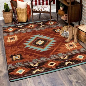 Aztec Whiskey River Rugs in Rust serving tray, cheese board