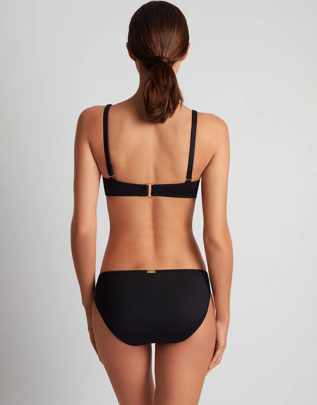 Beach Club Solids Macrame Ring OTS Bikini Top - Black