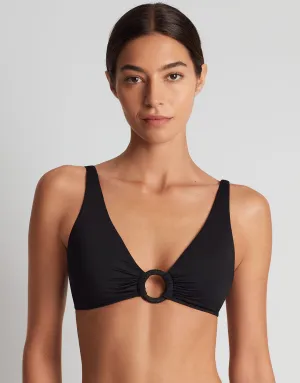 Beach Club Solids Macrame Ring OTS Bikini Top - Black