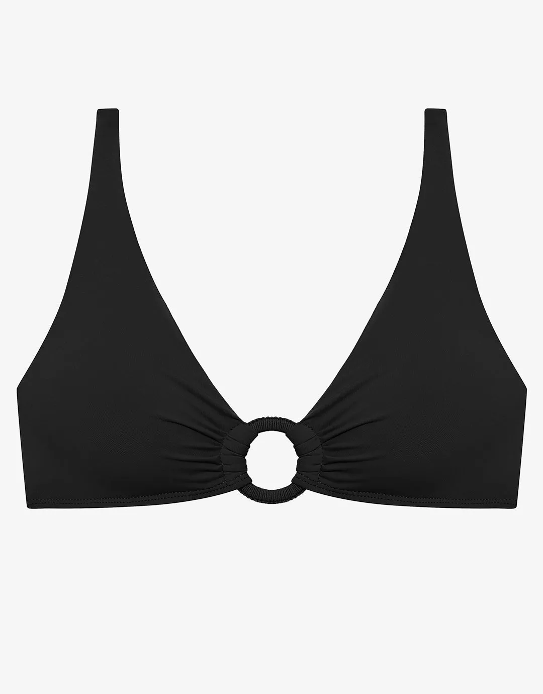 Beach Club Solids Macrame Ring OTS Bikini Top - Black