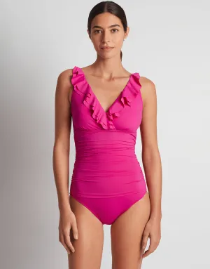 Beach Club Solids Ruffle Surplice Underwired Swimsuit - Freesia Pink
