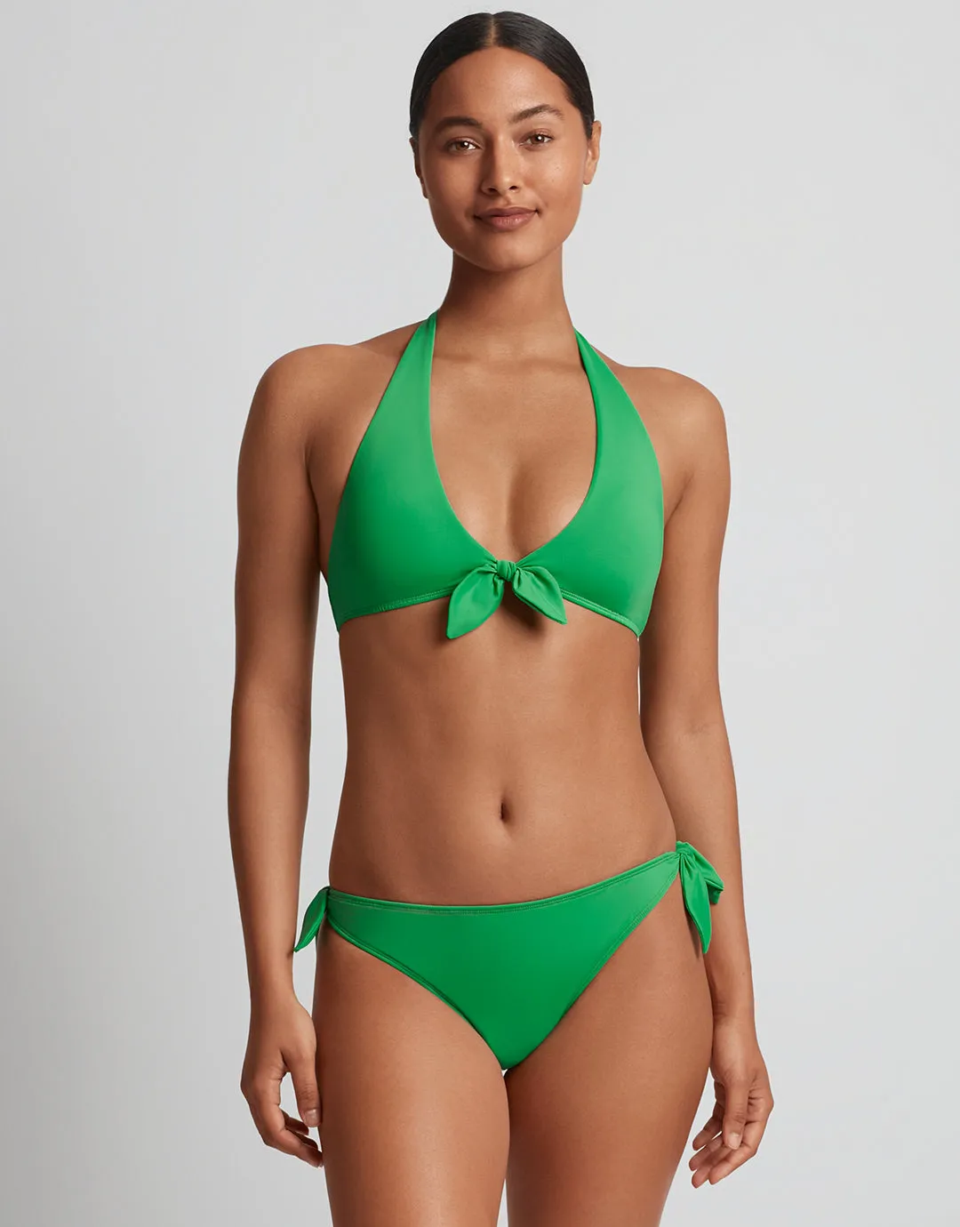 Beach Club Solids Side Tie Scoop Hipster Bikini Pant - Palm Green