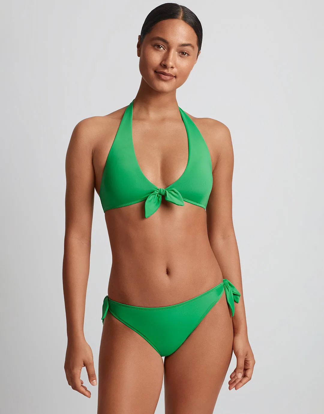 Beach Club Solids Side Tie Scoop Hipster Bikini Pant - Palm Green