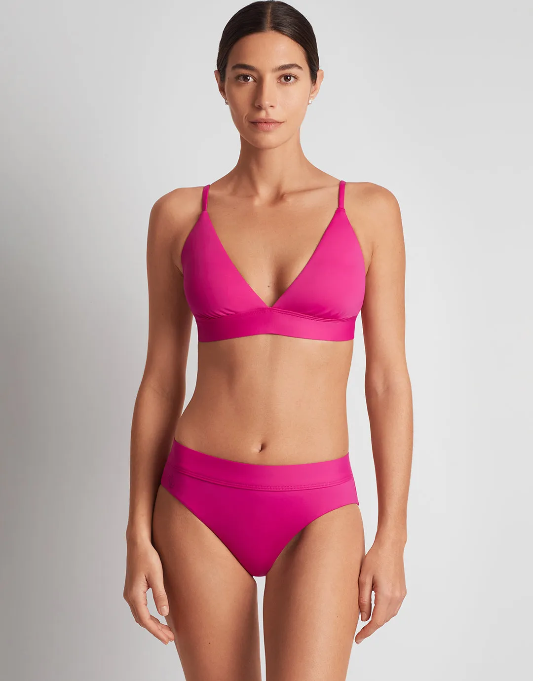 Beach Club Solids Triangle V Neck Bra Bikini Top - Freesia Pink