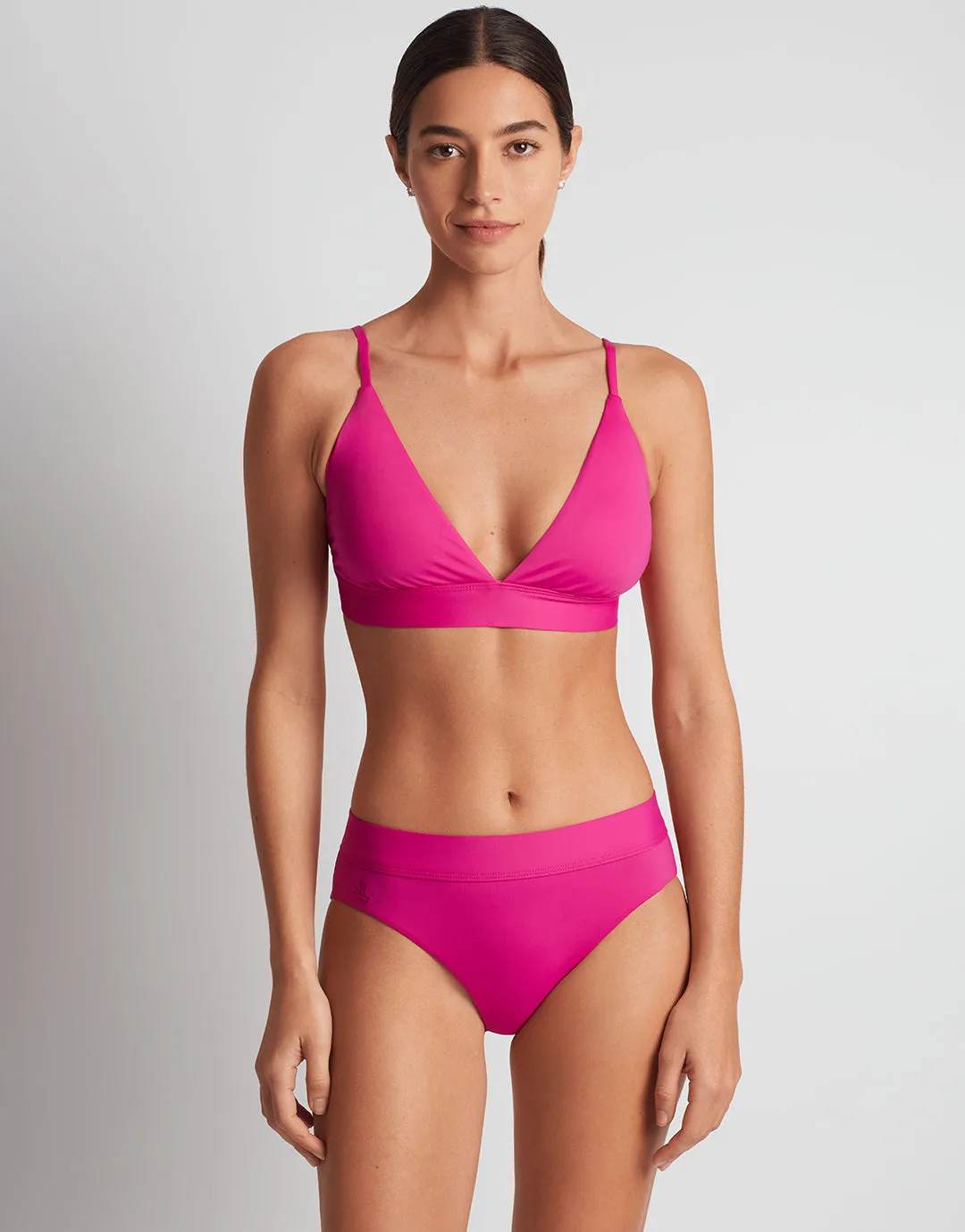 Beach Club Solids Triangle V Neck Bra Bikini Top - Freesia Pink