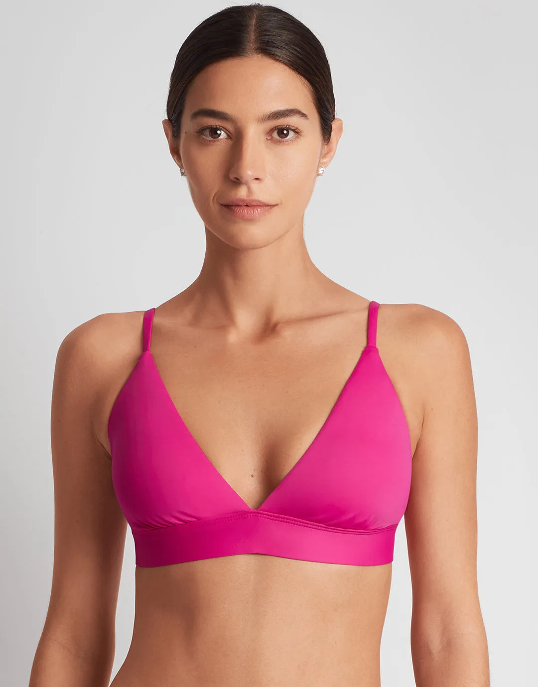 Beach Club Solids Triangle V Neck Bra Bikini Top - Freesia Pink