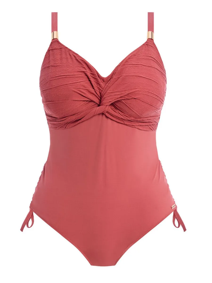 Beach Waves Twist Front Swimsuit - Persian Rose