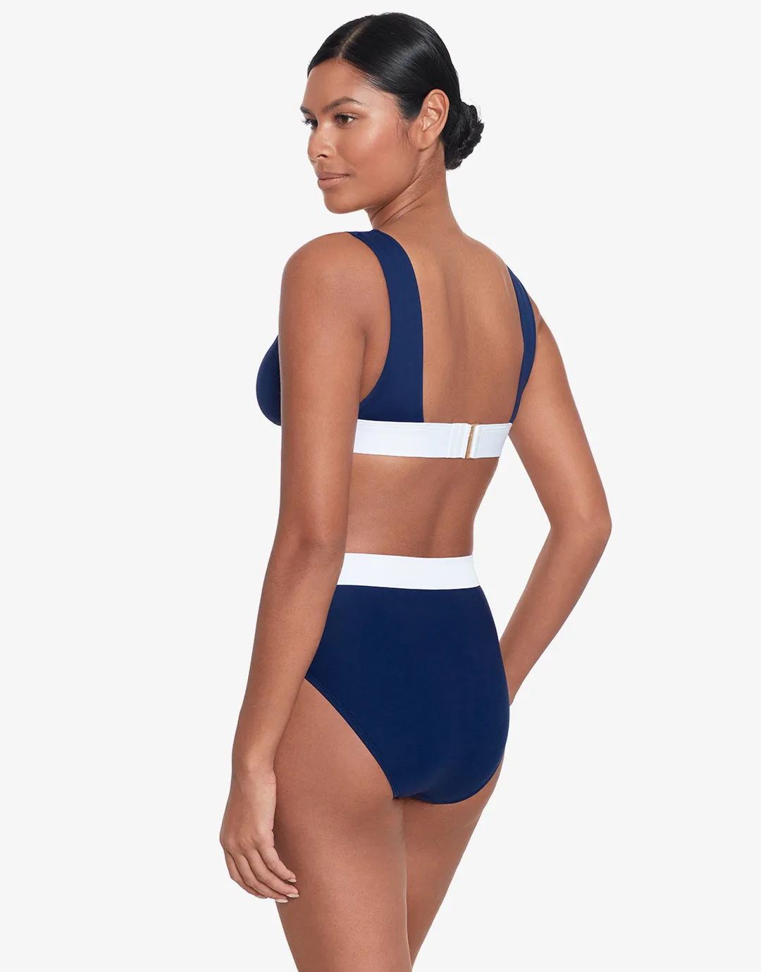 Bel Air Modern V Neck Bikini Top - Navy and White