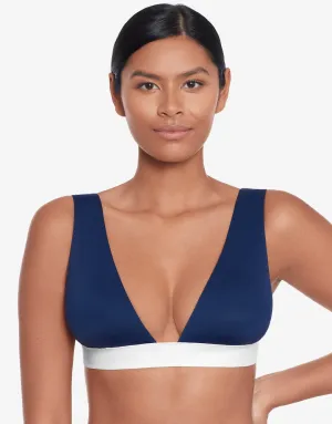 Bel Air Modern V Neck Bikini Top - Navy and White