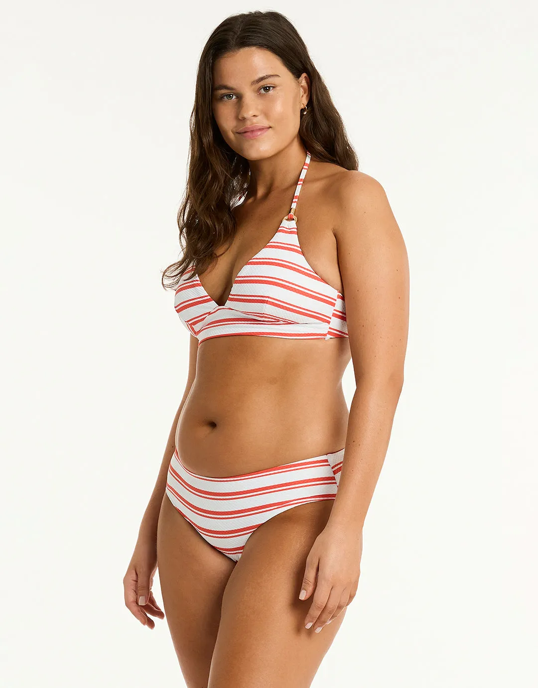 Biarritz Mid Bikini Pant - White and Red Stripe