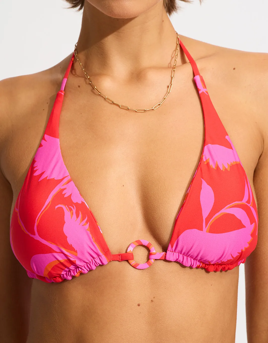 Birds of Paradise Reversible Longline Tri Bikini Top - Chilli Red