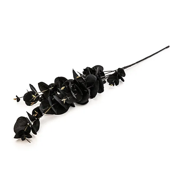 Black Lifelike Faux Eucalyptus Stem with Seven Heads