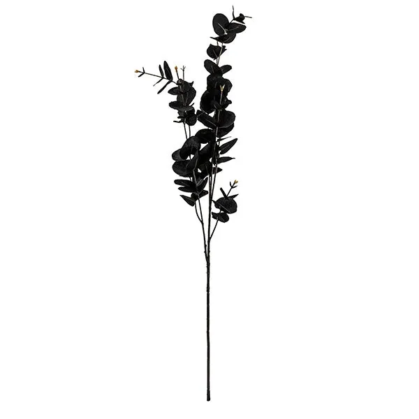 Black Lifelike Faux Eucalyptus Stem with Seven Heads