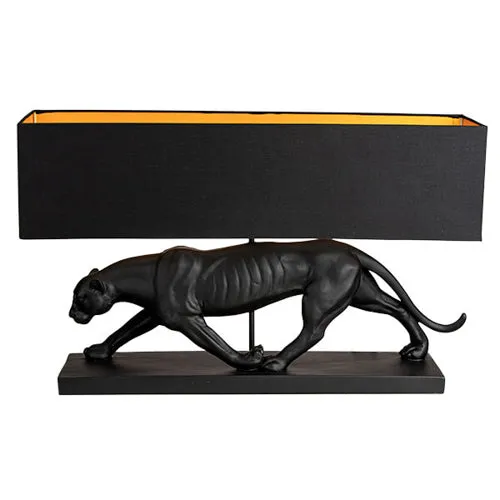 Black Panther Lamp Base with a Black and Gold Lamp Shade